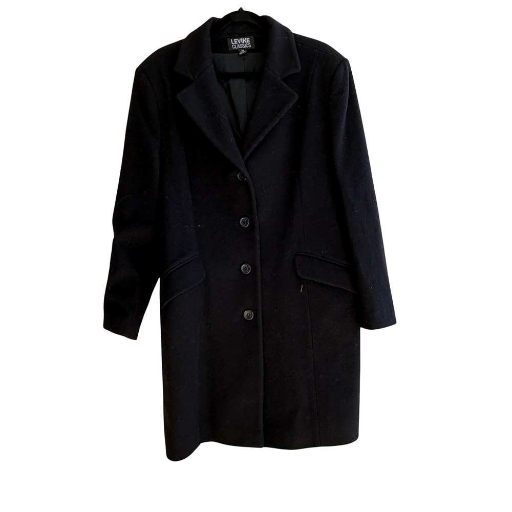 Levine Classics Mens Black 100% Wool Overcoat Long Trench Jacket K707M Size 14